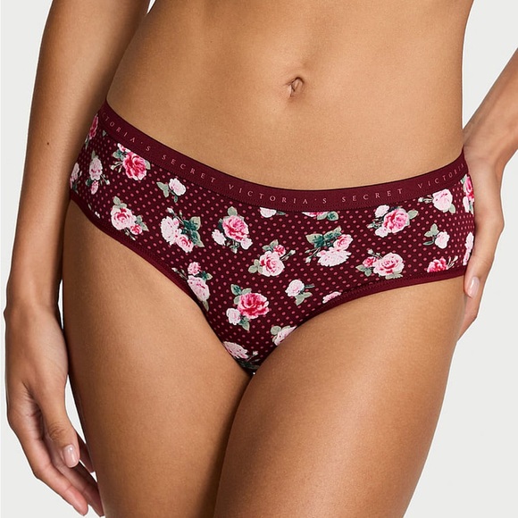 NWT 2 Victoria’s Secret Stretch Cotton Hiphugger Panty Lipstick Red Floral M - Picture 4 of 12